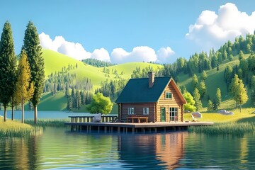 The local fisherman's cottage illustration
