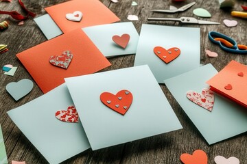 Vibrant Display of Handmade Valentine Cards with Creative Heart Designs on Wooden Table Surface