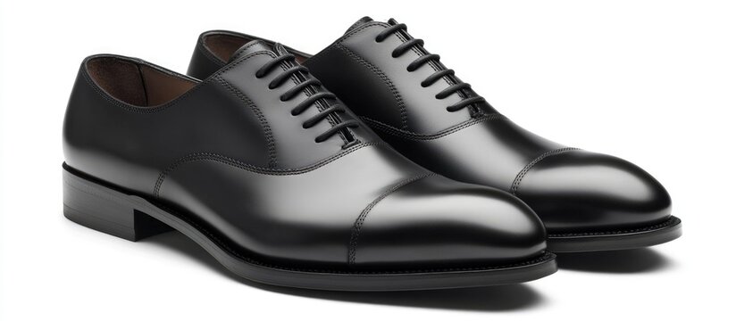 Classic black dress shoes elegantly arranged on a clean white background showcasing timeless style and sophistication for formal occasions.