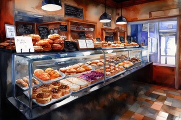 A bakery with a variety of pastries on display