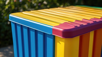 Multicolored Poly Container with a Textured Top Cover in a Garden Setting