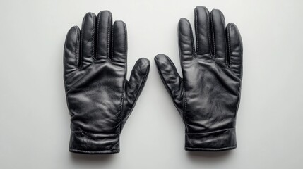 Black leather gloves displayed separately on a white surface showcasing elegance and style for winter fashion or accessory promotions