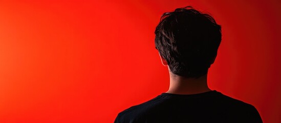 Silhouette of a young man facing a vibrant red background symbolizing contemplation and emotional depth in creative visuals