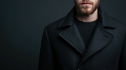 Fototapeta premium Close-up of man's dark coat and beard.