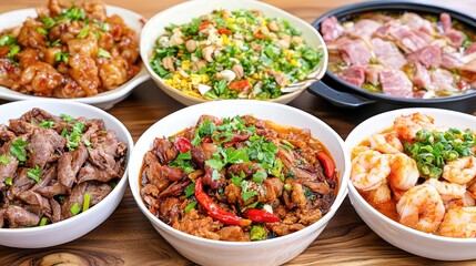 Vibrant assortment of dishes at a traditional night market showcasing diverse flavors of Asian cuisine