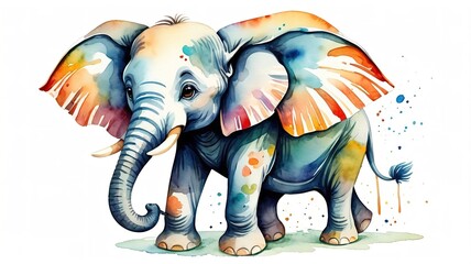 Cute elephant illustration in watercolor style.