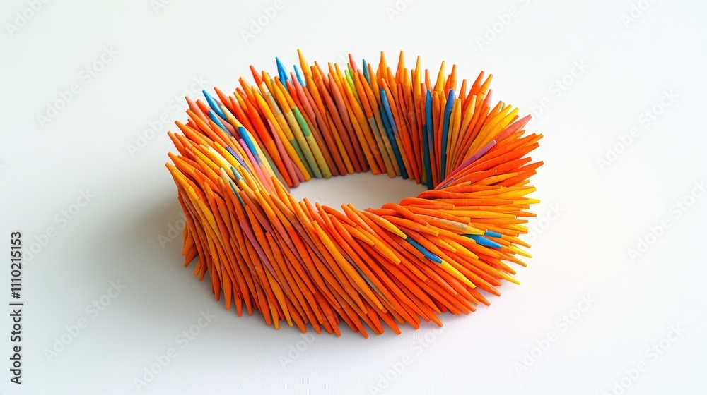 Poster colorful crayons arranged in a creative circular stack on a white background showcasing vibrant hues