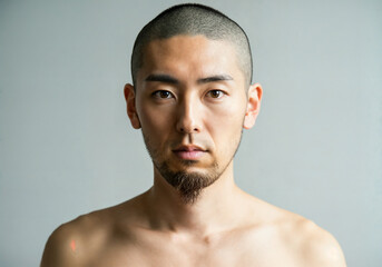 Portrait of a man with shaved head and beard/スキンヘッドと髭が際立つ男性ポートレート