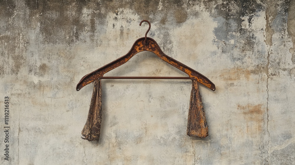 Poster rustic vintage hanger with rust texture hanging against an aged wall backdrop