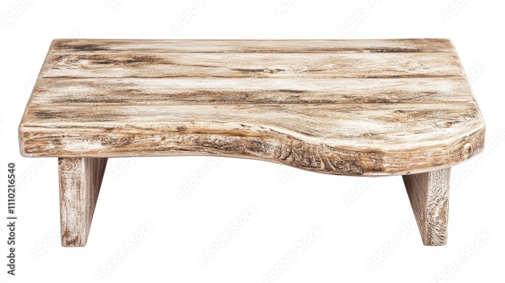 Poster Rustic empty wooden tabletop with a unique shape isolated on a white background for product display or design purposes
