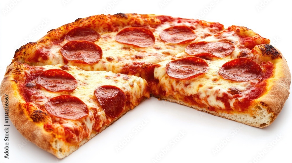 Aufkleber pizza with pepperoni slices displayed on a white background showcasing its delicious toppings and cr