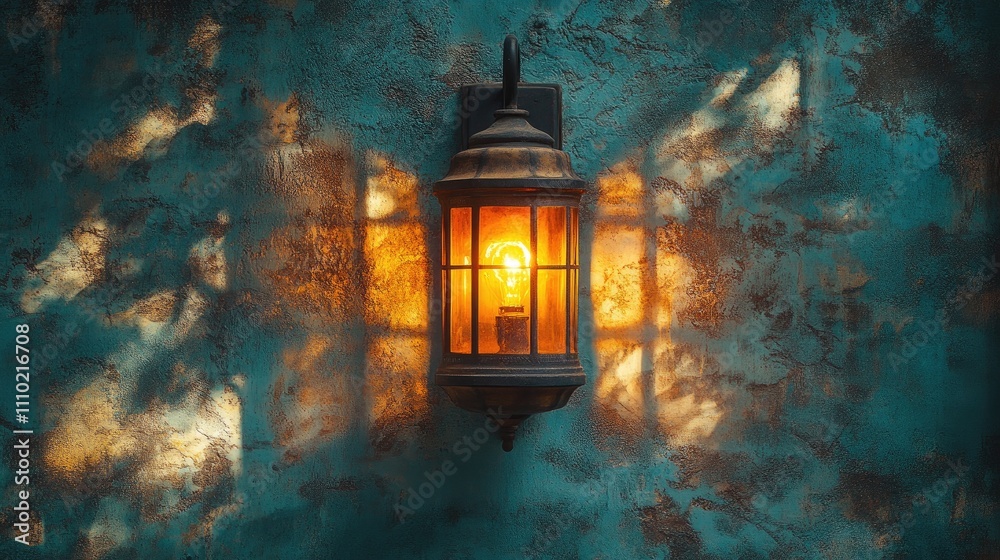 Aufkleber vintage lantern casting warm light and intricate shadows on a textured wall creating a cozy atmosphe