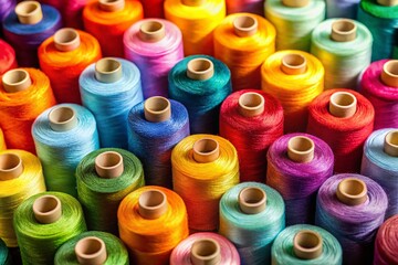 A Vibrant Collection of Colorful Spools of Thread for Embroidery Art Production Showcasing Minimalist Photography Aesthetic and Artistic Craftsmanship in Textile Design