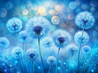 Obraz premium Blue Abstract Watercolor Dandelions Background with High Depth of Field for Creative Projects, Illustrations, and Digital Designs