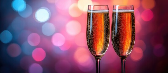 Champagne glasses celebrating elegance with a vibrant bokeh background creating a festive and joyful atmosphere for special occasions