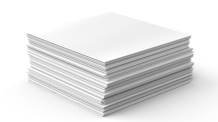 Stack of blank printing paper neatly arranged on a clean white background for office and stationery use in visual presentations