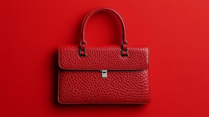 Scarlet Elegance: A luxurious red handbag sits center stage, radiating sophistication against a monochrome backdrop. The image captures the essence of fashion and style.