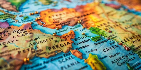 Obraz premium Bokeh Effect of Egypt Highlighted on a World Map with Vibrant Colors and Soft Focus for Global Geography Themes and Travel Inspiration, Evoking Wanderlust and Exploration