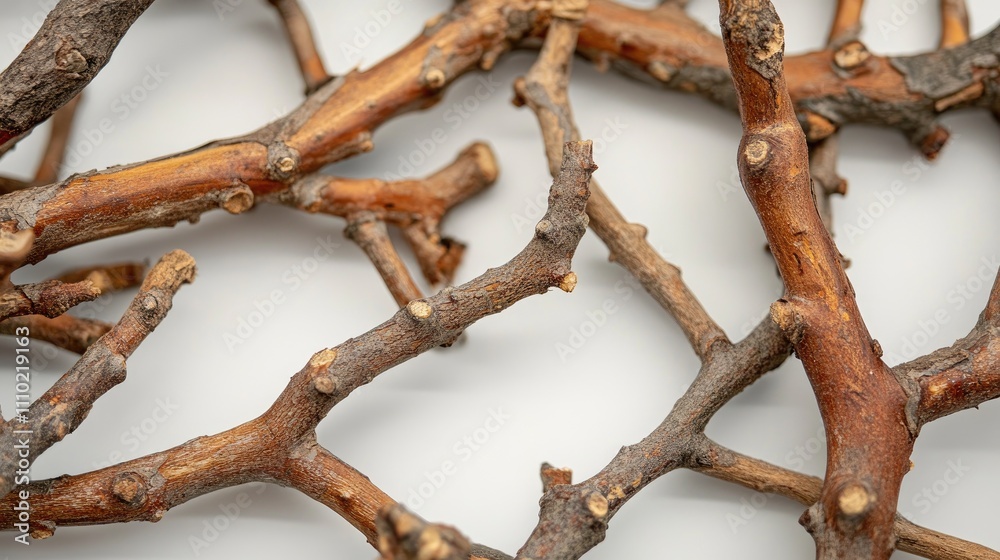 Poster dried twigs and branches arranged on a neutral background showcasing natural textures and organic sh