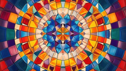 An abstract depiction of a vibrant, multi-colored kaleidoscope forming a unified, symmetrical pattern on a neutral background