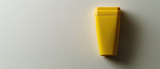 Bright yellow sunscreen lotion on a minimalistic white background perfect for body care and beauty treatment concepts