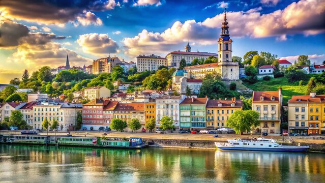 Breathtaking Landscape of Old Historical Town Belgrade by the Sava River, Showcasing Architectural Heritage and Scenic Beauty of Serbia's Capital City