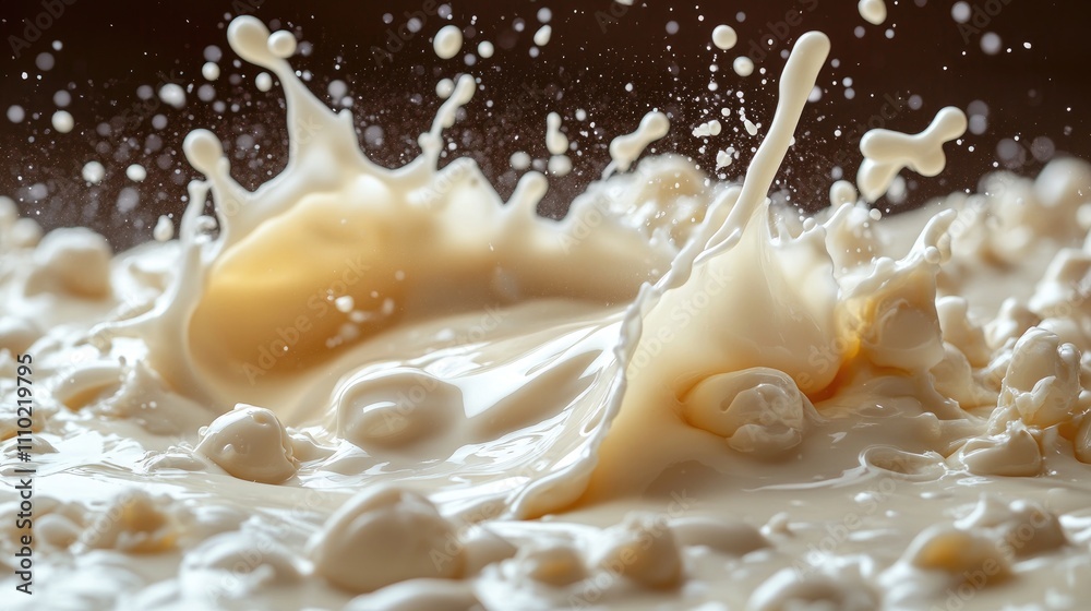 Poster milk splash creating dynamic movement on a smooth backdrop showcasing natural liquid textures and wh