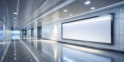 Obraz premium Bright White Hallway with Billboard, Illuminated with Soft Glow, Creating a Modern, Minimalistic Space Perfect for Generative Illustrations and Innovative Designs