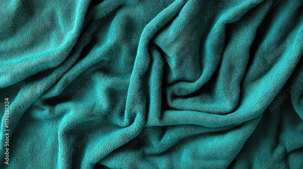 Poster turquoise fabric texture with soft folds creating a backdrop for creative design or textile applicat