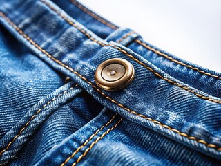 Candid Photography of Women's Jeans Featuring a Button on the Iron Isolated on a White Background for Label Application in Fashion and Apparel Contexts