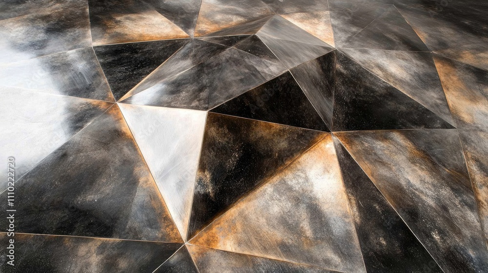 Poster abstract steel surface with angular patterns and textures in a top view perspective showcasing indus