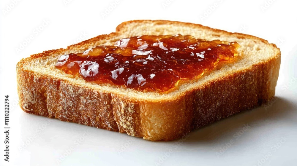 Poster delicious slice of toasted bread topped with jam isolated on clean white background for food and bre