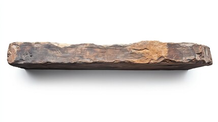 Textured dark wooden table or shelf against a white background, emphasizing natural imperfections and sturdy design, ideal for product placement or montages, furniture, rustic style, home decor.