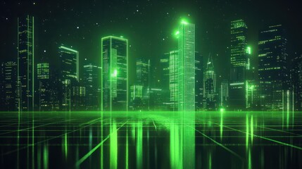 modern financial stock market background in the style of green trading chart and cityscape