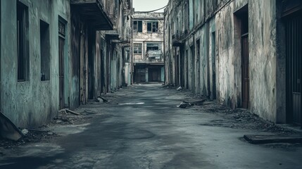 Obraz premium An abstract depiction of poverty with empty streets and neglected buildings, capturing the essence of social inequality, minimalist composition