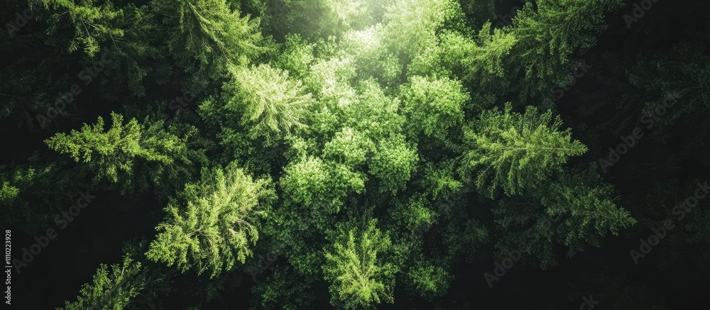 Aufkleber lush green canopy of tall trees illuminated by sunlight in the heart of a dense forest showcasing vi