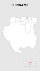 Suriname Map. State map of Suriname. Administrative map of Suriname with states names in outline.