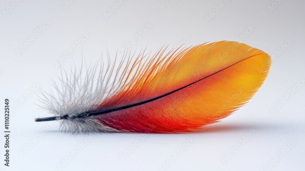 Aufkleber vibrant bird feather laying on a white background showcasing intricate details and a smooth gradient
