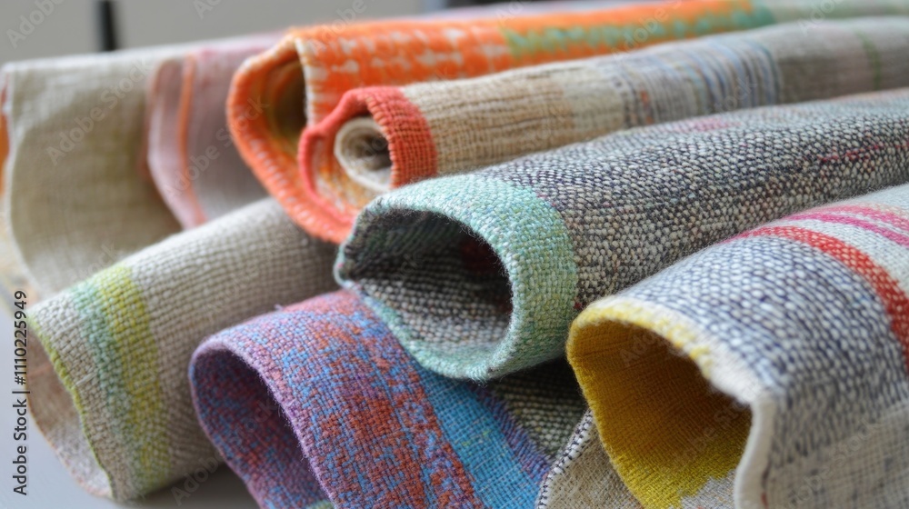 Poster variety of textured multi colored fabrics showcasing intricate patterns and vibrant hues folded and 