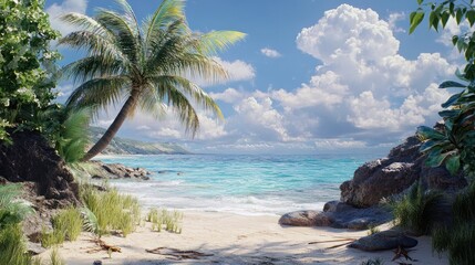 Palm tree over a tropical beach