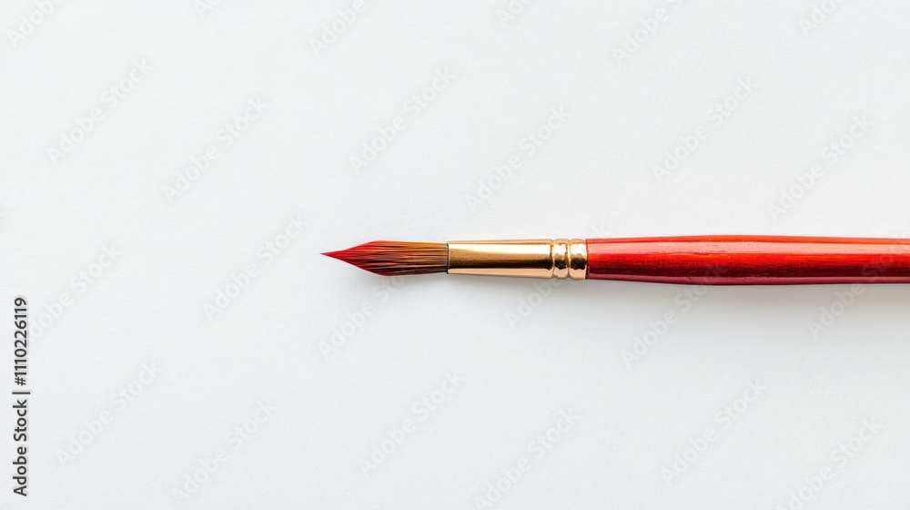 Poster paint brush with red handle and fine tip isolated on white background perfect for artistic and creat