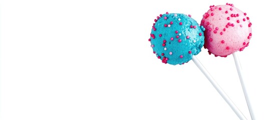 Colorful decorative lollipops with sprinkles set on a white background featuring ample empty space for customizable text or graphics