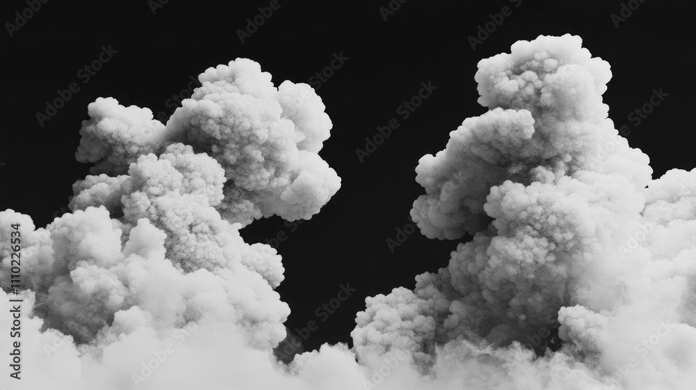 Poster dramatic white clouds contrasted against a deep black background creating a striking visual effect a