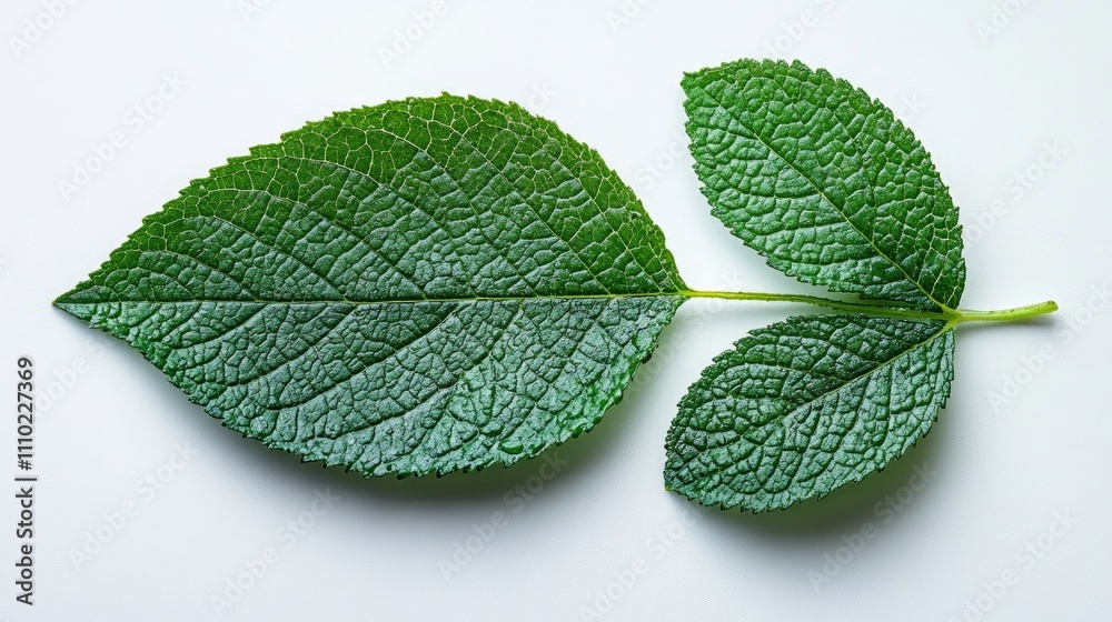 Poster green leaf composition isolated on a clean white background highlighting natural textures and detail