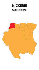 Nickerie Map is highlighted on the Suriname map with detailed state and region outlines.