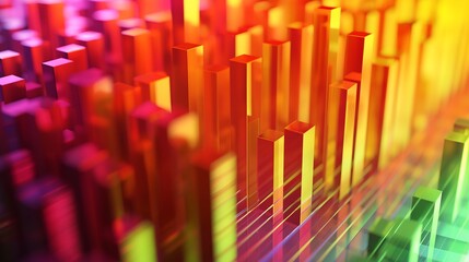 Obraz premium Business analytics infographic with colorful, overlapping bar graphs demonstrating comparative growth between competitors.
