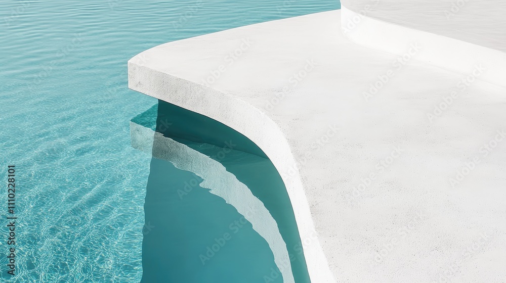 Poster curved swimming pool edge with clear blue water and minimalistic design featuring ample copy space f