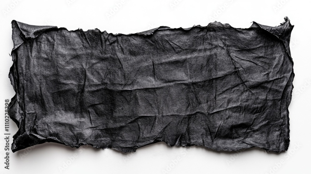 Poster Wrinkled black fabric sheet on a white background creating an artistic textured backdrop for creative designs or presentations