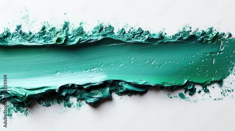 Poster green oil paint stroke creating texture on a clean white backdrop showcasing artistic expression and