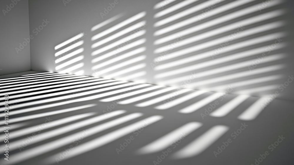 Poster Abstract pattern of shadows and light lines on a minimalist wall creating a serene and artistic atmosphere for interior design concepts